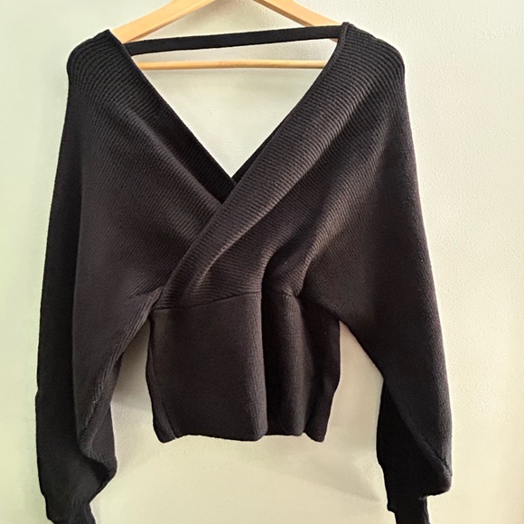 Black V-Neck “Wrap” Sweater - Picture 2 of 2